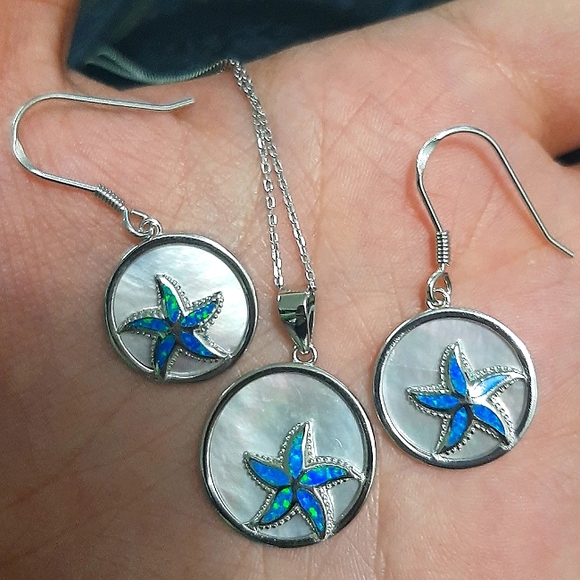 Mother of Pearl and Opal Sterling Silver Set - Starfish Design - Picture 1 of 9